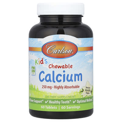 Carlson, Children's Chewable Calcium, Natural Vanilla Flavor, 250 mg, 60 Tablets