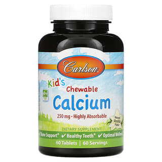 Carlson, Calcium à croquer pour enfants, vanille naturelle, 250 mg, 60 comprimés