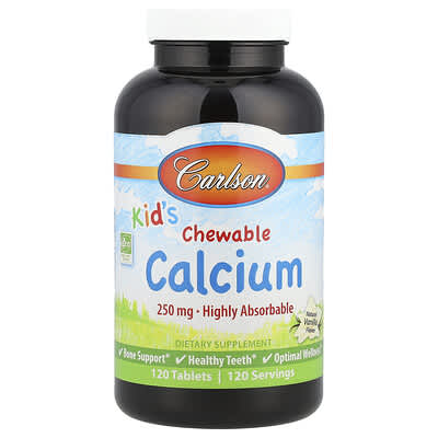 Carlson, Children's Chewable Calcium, Natural Vanilla Flavor, 250 mg, 120 Tablets