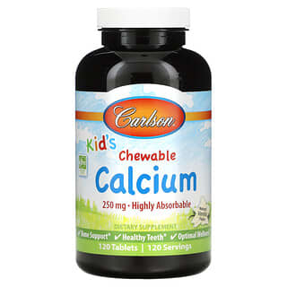 Carlson, Niños, Calcio masticable, Sabor natural a vainilla, 250 mg, 120 comprimidos