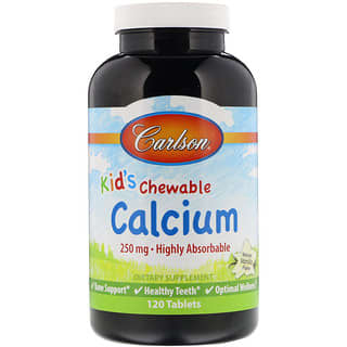 Carlson Labs, Niños, Calcio masticable, Sabor natural a vainilla, 250 mg, 120 comprimidos