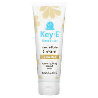 Carlson, Key E, Vitamin E + Aloe, Hand & Body Cream, Unscented, 4 oz (113 g)
