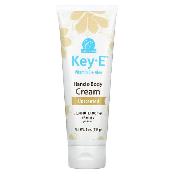 Carlson, Key E, 비타민E + 알로에, 핸드 크림 & 바디 크림, 무향, 113g(4oz)