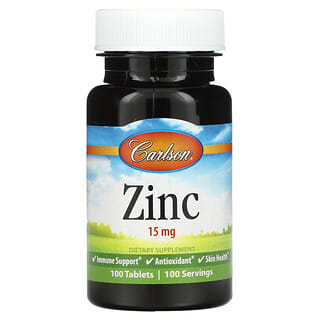 Carlson Labs, Zinco, 15 mg, 100 comprimidos