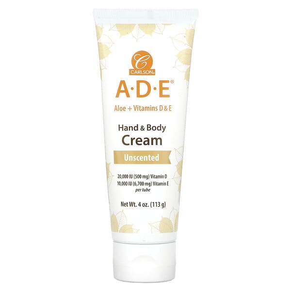 Carlson, A-D-E, Hand & Body Cream, Unscented, 4 oz (113 g)