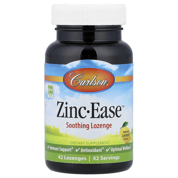 Carlson, Zinc-Ease™ 진정 사탕 정제, 천연 레몬 맛, 사탕 정제 42정