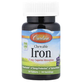 Carlson, Chewable Iron, Natural Grape, 27 mg, 30 Tablets