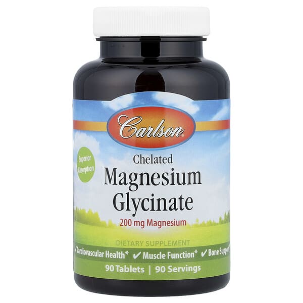 Carlson Chelated Magnesium Glycinate, 200 mg, 90 Tablets