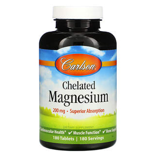 Carlson Labs, Magnésium chélaté, 200 mg, 180 comprimés