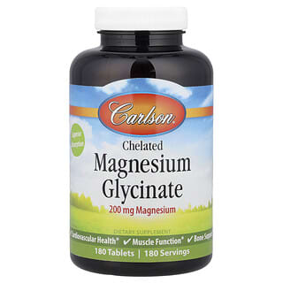Carlson, Chelated Magnesium Glycinate, 200 mg, 180 Tablets