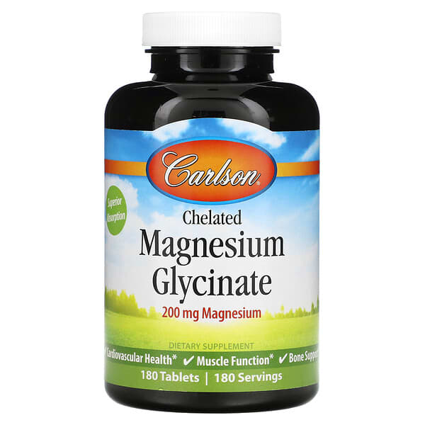 Carlson, Chelated Magnesium Glycinate, 200 mg, 180 Tablets