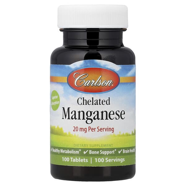 Carlson Chelated Manganese, 20 mg, 100 Tablets
