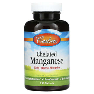 Carlson Labs, Manganeso quelado, 20 mg, 250 comprimidos