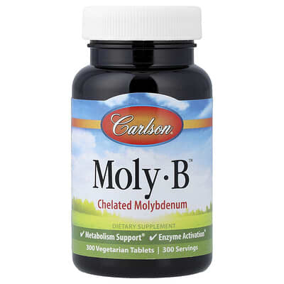 Carlson, Moly-B™, Chelated Molybdenum, 300 Vegetarian Tablets (500 mcg per tablet)
