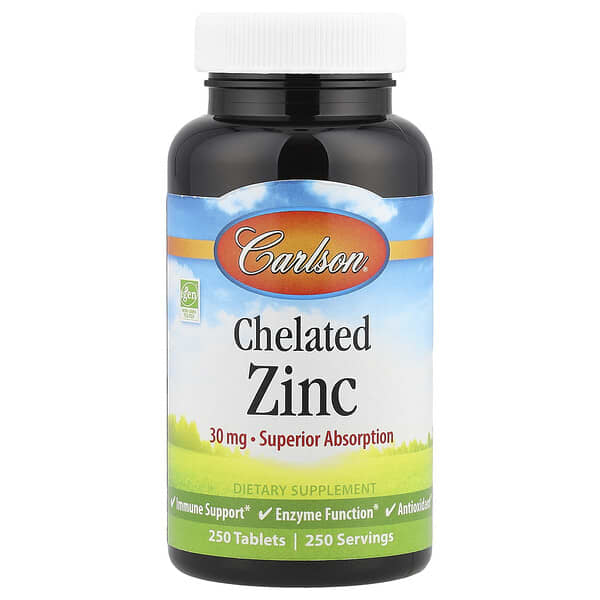 Carlson Chelated Zinc, 30 mg, 250 Tablets