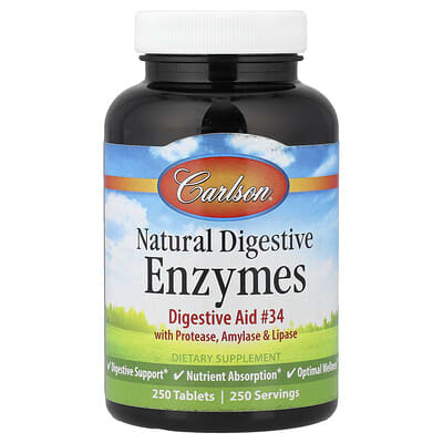 Carlson, Natural Digestive Enzymes with Protease, Amylase & Lipase, 250 Tablets