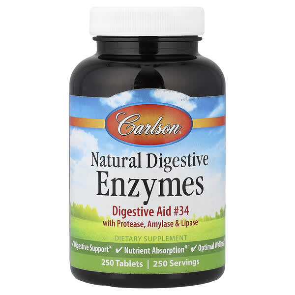 Carlson Natural Digestive Enzymes with Protease, Amylase & Lipase, 250 Tablets