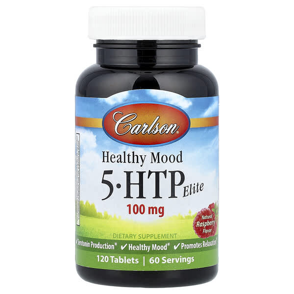 Carlson Healthy Mood, 5-HTP Elite, Natural Raspberry, 100 mg, 120 Tablets (50 mg per Tablet)