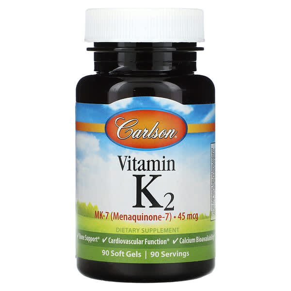Carlson, Vitamin K2, MK-7 (Menaquinone-7) , 45 mcg, 90 Soft Gels