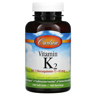 Carlson, Vitamin K2 MK-7 (Menaquinone-7), 45 mcg, 180 Soft Gels