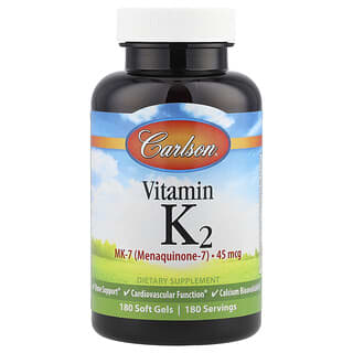 Carlson, Vitamina K2, MK-7 (menaquinona-7), 45 mcg, 180 cápsulas blandas