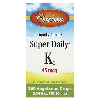 Carlson, Super Daily, рідкий вітамін K, вітамін K2, 45 мкг, 10,16 мл (0,34 рідк. унції)