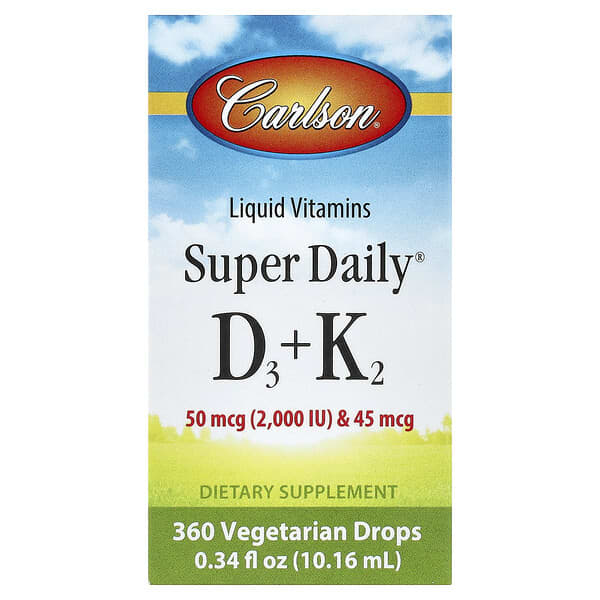Carlson Super Daily® D3 + K2, 50 mcg (2000 IU) & 45 mcg, 0.34 fl oz (10.16 ml)