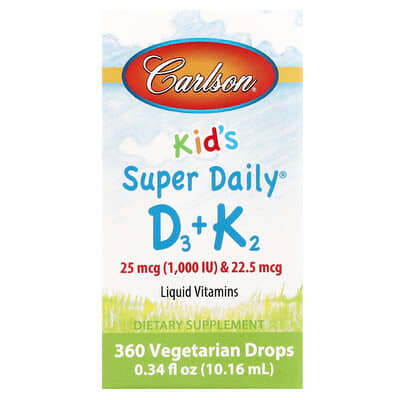 Carlson, Kid's Super Daily&reg; D3 + K2, 0.34 fl oz (10.16 ml)
