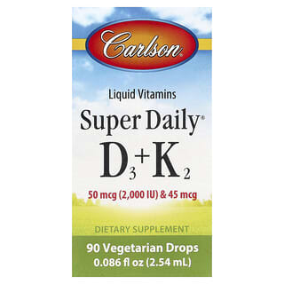 Carlson, Super Daily® D3 + K2, 50 mcg (2000 IU) i 45 mcg, 0,086 tečnih oz (2,54 ml)