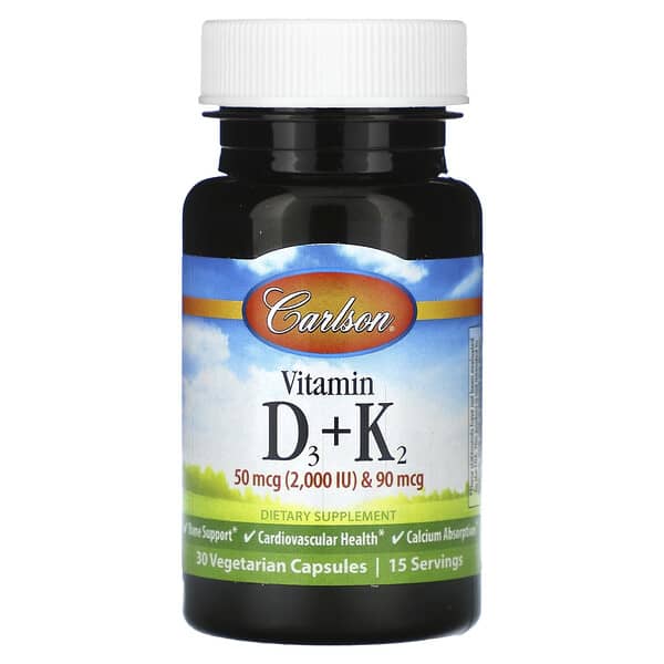 Carlson, Vitamin D3 + K2, 30 Vegetarian Capsules