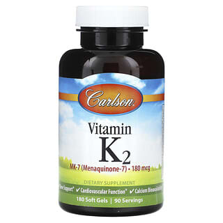 Carlson, витамин K2, 180 мкг, 180 капсул (90 мкг в 1 капсуле)