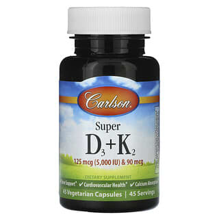 Carlson, Super D3 + K2, 45 capsules végétariennes