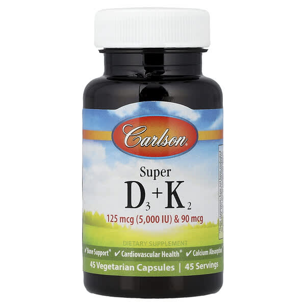 Carlson Super D3 + K2, 45 Vegetarian Capsules