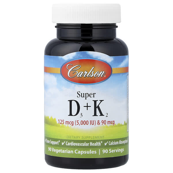 Carlson Super D3 + K2, 90 Vegetarian Capsules