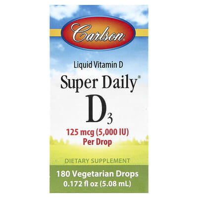 Carlson, Super Daily® D3, 125 mcg (5000 IU), 0.086 fl oz (2.54 ml)