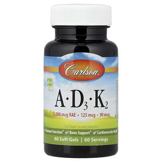 Carlson, Vitaminas A, D3 y K2, 60 cápsulas blandas