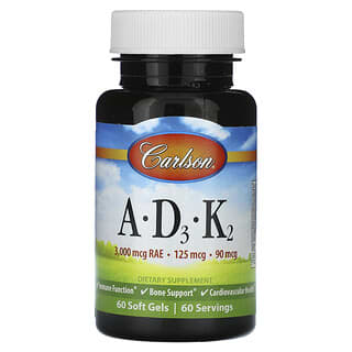 Carlson, Vitaminas A, D3 y K2, 60 cápsulas blandas