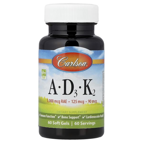 Carlson Vitamins A - D3 - K2, 60 Soft Gels