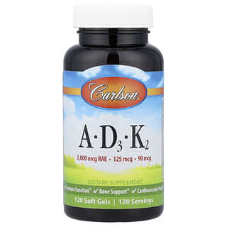 Carlson, Vitamins A, D3, K2, 120 Softgels