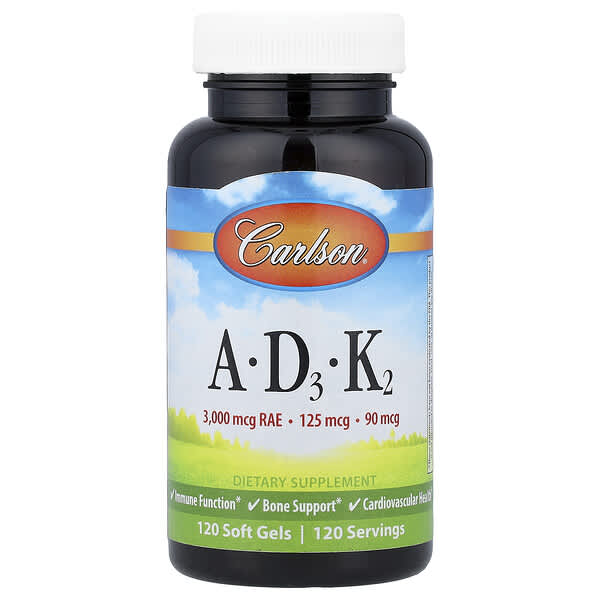 Carlson Vitamins A - D3 - K2, 120 Soft Gels