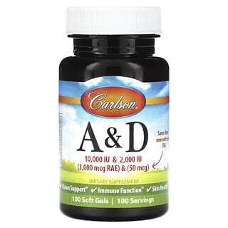Carlson, Витамины A и D, 100 мягких таблеток