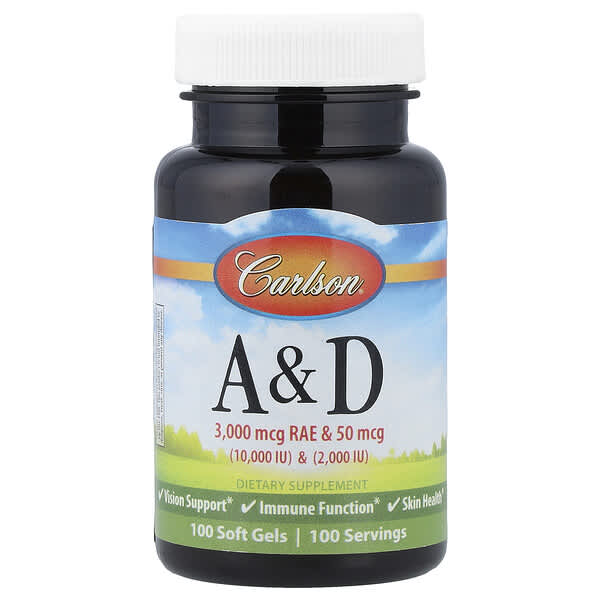 Carlson Vitamin A & D, 100 Soft Gels