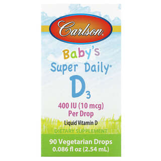 كارلسون‏, فيتامين د3 للأطفال Baby's Super Daily،‏ 10 مكجم (400 وحدة دولية) 0.086 أونصة سائلة (2.54 مل)