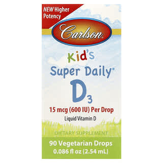 Carlson, Kid's Super Daily® D3, 15 mcg (600 UI), 2,54 ml (0,086 fl oz)