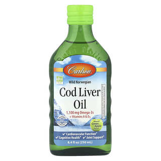 Carlson, Cod Liver Oil, Natural Green Apple , 1,100 mg, 8.4 fl oz (250 ml)