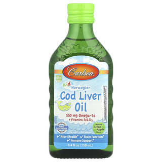 Carlson, Kid's, Norwegian Cod Liver Oil, Natural Green Apple, 8.4 fl oz (250 ml)