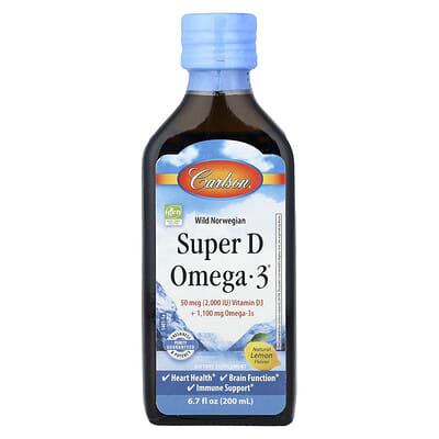 Carlson, Wild Norwegian Super D Omega-3®, Natural Lemon, 6.7 fl oz (200 ml)