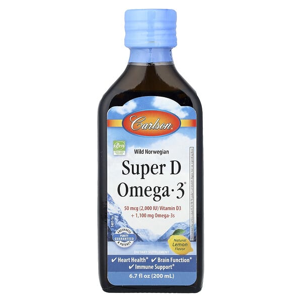 Carlson Wild Norwegian Super D Omega-3®, Natural Lemon, 6.7 fl oz (200 ml)
