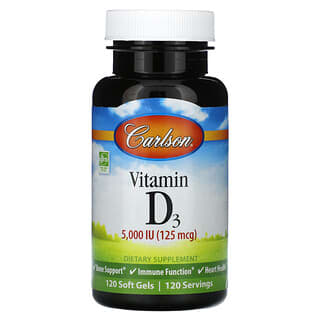 Carlson, Витамин D3, 125 мг (5000 МЕ), 120 мягких таблеток