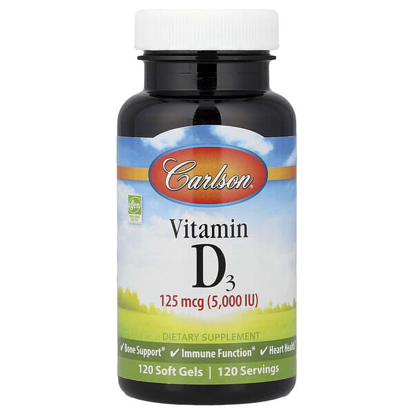 Vitamin D3, 125 mg (5000 IU), 120 Soft Gels